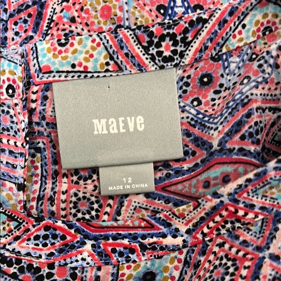 Maeve Anthropologie Pink Blue Geometric Silk Button Back Blouse Top Size 12 - Picture 5 of 6
